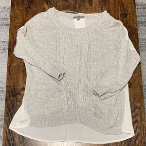 VIP Light Gray Mixed-Knit Scoop Neck Sweater with Cream Chiffon Back